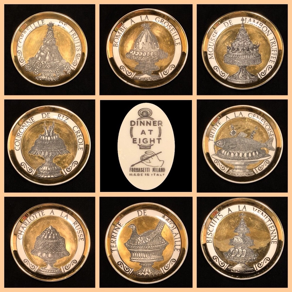 8 Fornasetti “Dinner at Eight” Coasters - “Pranzo alle Otto”